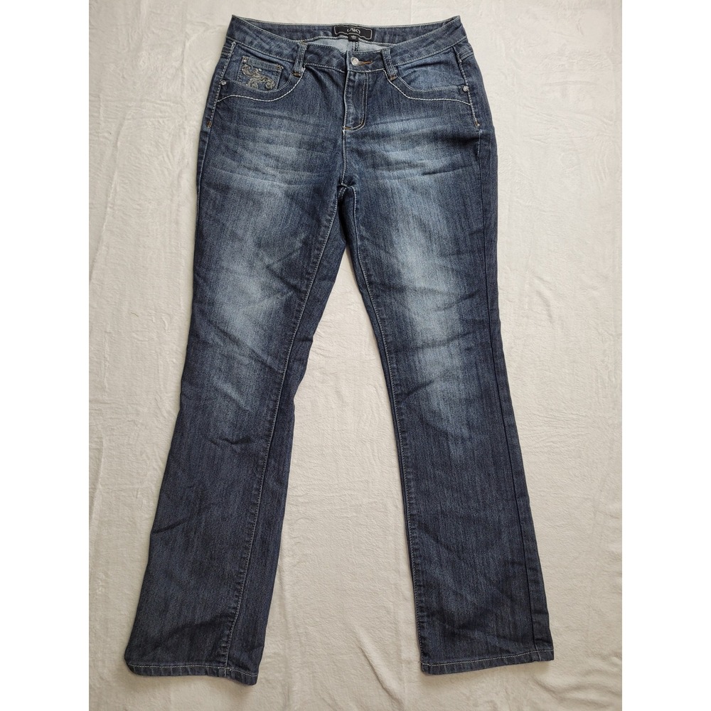Cato Bootcut Jeans Womens 8 Dark Wash Blue Embroidered Rhinestone Y2K